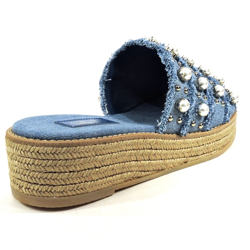SEBASTIAN 🇮🇹 WOMEN'S BLUE JEANS DENIM COMFORT SUMMER WEDGE MULES - Picture 5 of 8